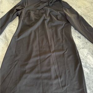 CALVIN KLEIN TIE CREW NECK LONG SLEEVE BLACK SHEATH DRESS Sz 14